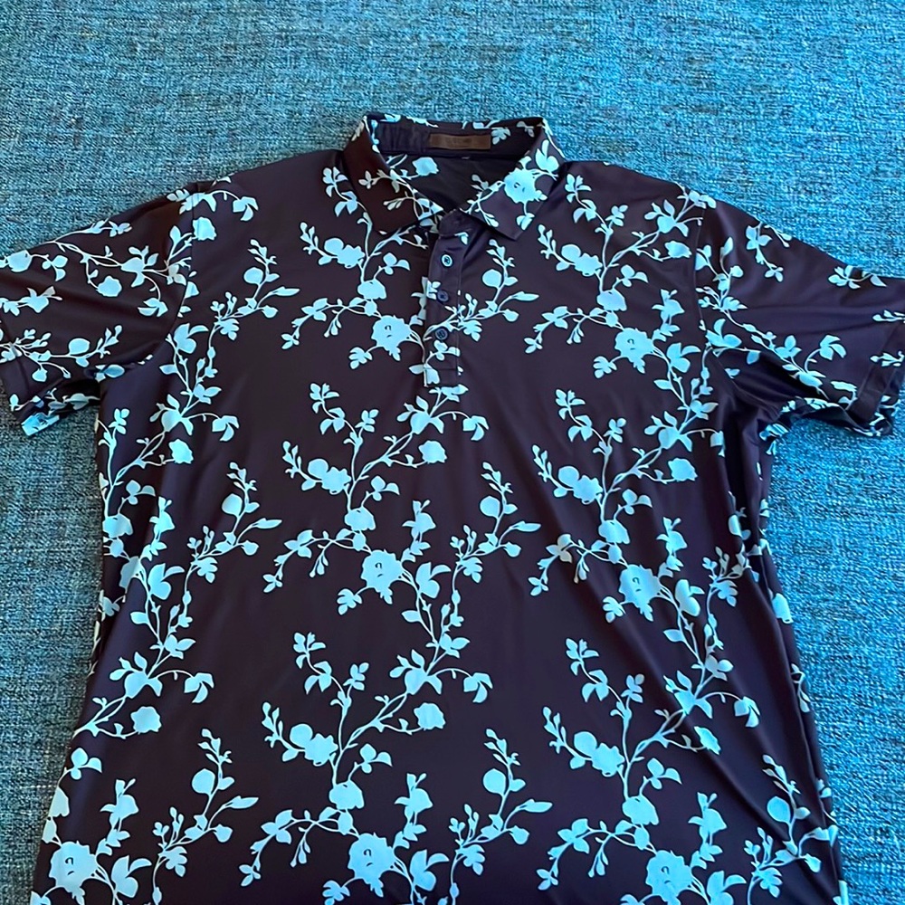 G/Fore Floral Golf Polo - Navy with light Blue accents - XL